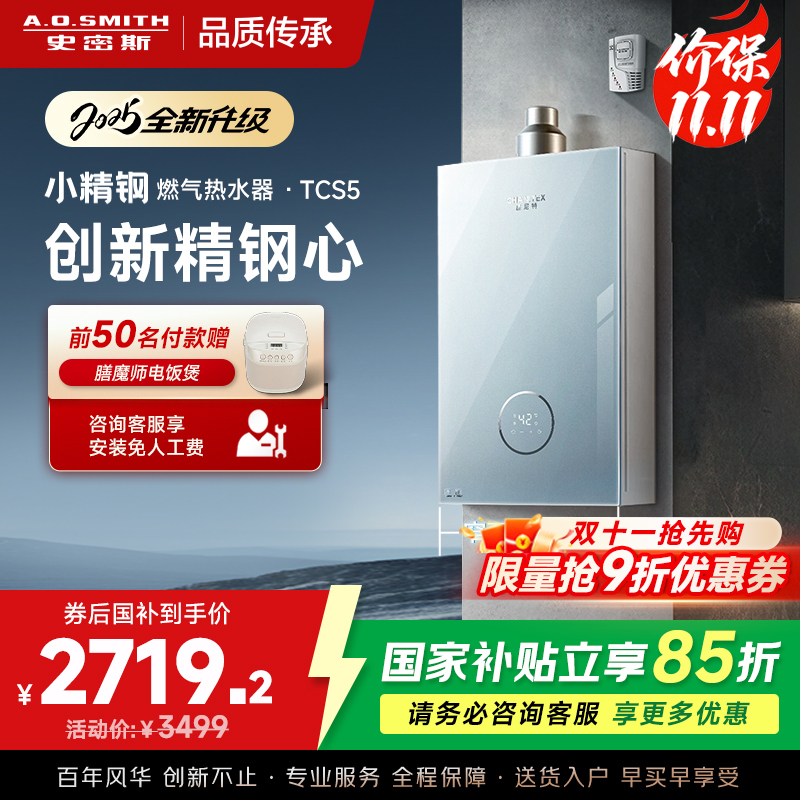 史密斯佳尼特[小精钢TCS5]16升精钢燃气热水器 国家补贴 JSQ31-TCS5 安全守护 持久恒温大水量 新品