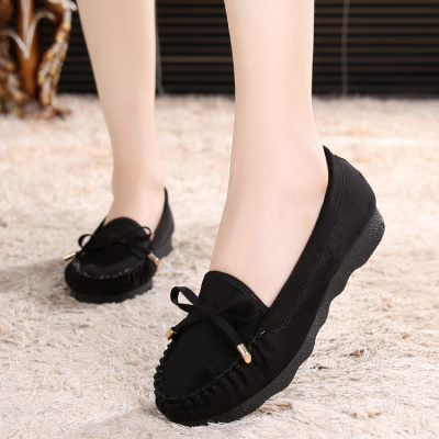 芳棋云品牌平底女鞋圆头软底黑色保暖加绒工作鞋豆豆鞋秋冬女棉鞋