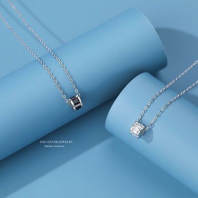 小蛮腰项链女纯银镶钻小众设计轻奢感锁骨链简约黑白锆石吊坠批发送女朋友老婆情人节七夕生日礼物