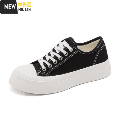 林先森2020春季新款大头厚底增高帆布鞋女平底休闲学生韩版学院潮布鞋子帆布鞋