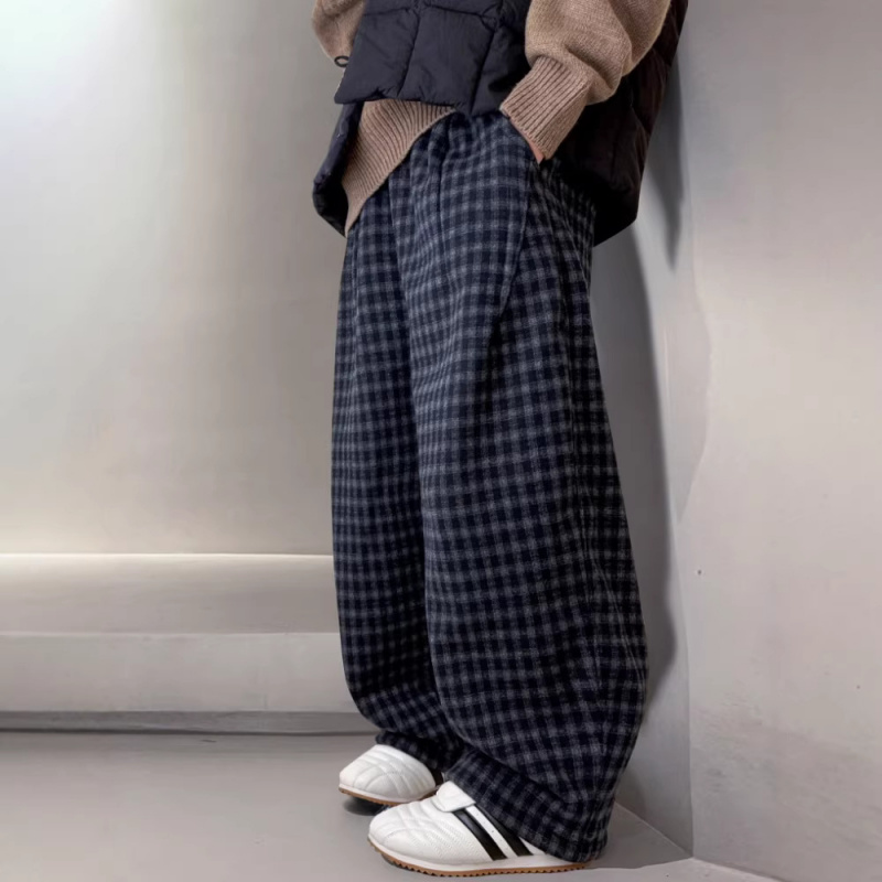 男童春装裤子2026新款中大童男孩春季直筒儿童春秋款休闲格子长裤