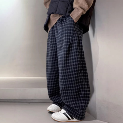 男童春装裤子2026新款中大童男孩春季直筒儿童春秋款休闲格子长裤