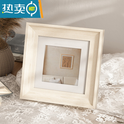 敬平复古相框摆台挂墙洗照片正方形6寸七小画框展示桌面摆件定制ins风 复古白 8寸[挂摆两用]可放15.2*20.3厘米