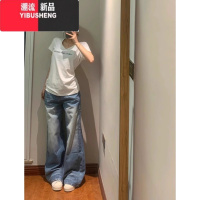 YIBUSHENG美式辣妹正肩v领白色短袖t恤女季2024新款修身小众短款收腰上衣