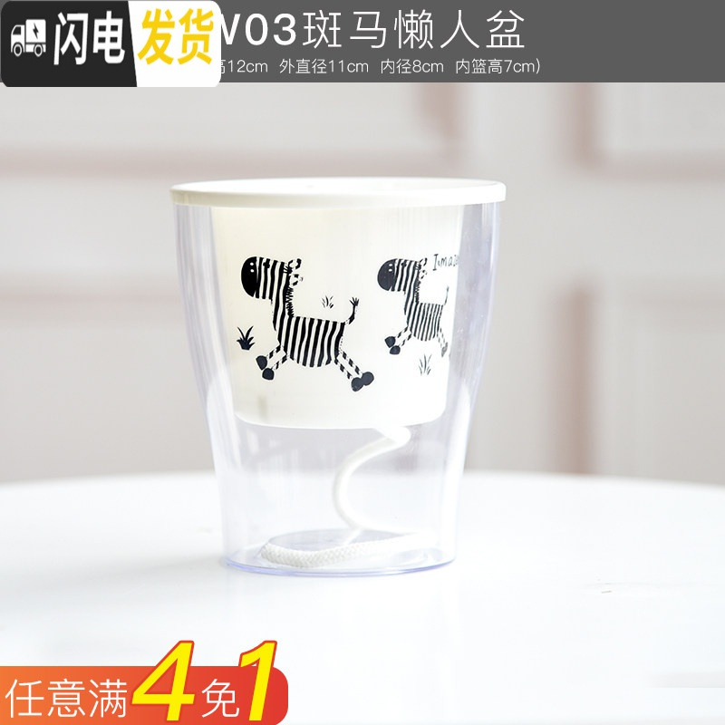 三维工匠懒人绿萝吊兰塑料透明免浇水花盆小绿箩自动吸水大号创意水培花盆 (小号)透明斑马花盆W03 中等花盆容器