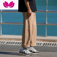 七斓日系工装裤男复古宽松直筒阔腿裤子潮牌男生卡其色休闲长裤