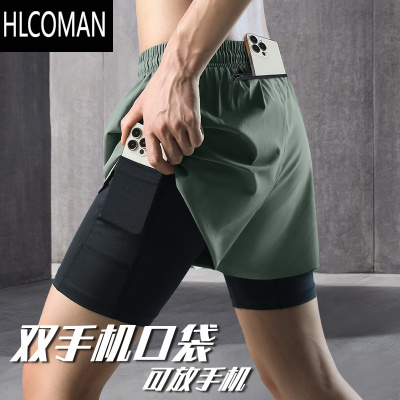 HLCOMAN跑步短裤男可放手机夏季马拉松专业速干带内衬运动裤健身训练冰丝