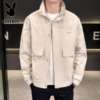 花花公子新款高品质简约字母压印立领夹克外套