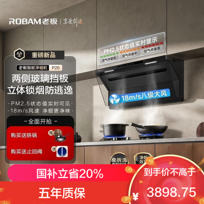 老板(Robam)星辰欧式顶吸抽油烟机净烟机P2.5净味吸油烟机国家补贴20%以旧换新搭配燃气灶22A7S油烟机