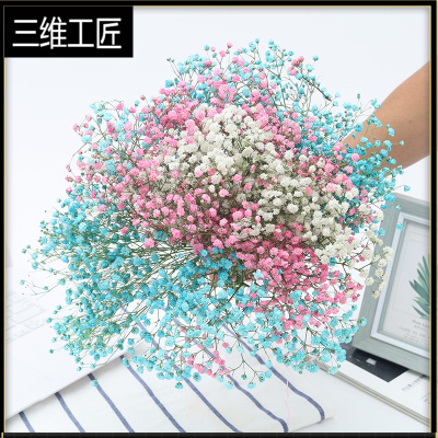 云南满天星干花花束家居摆设装饰小清新卧室客厅办公室摆件风干三维工匠蓝+白+粉满天星干树枝