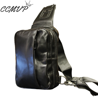 CCMVP品牌自营质量保证-CCMVP男包软皮小胸包男士户外运动休闲单肩包韩版潮包男软皮斜挎包黑色默认颜色