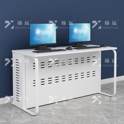 臻远 钢架电脑桌培训桌机房电脑桌学习桌课桌 双人位E款