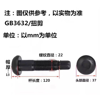 10.9级高强度扭剪型螺丝GB3632圆头钢结构连接螺栓M22*120(含一平一母)50组