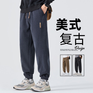 秋冬新款宽松休闲男士哈伦束脚裤加绒加厚美式潮牌百搭工装裤
