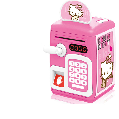 密码箱存钱卡通儿童玩具指纹感应识别自动卷钱存钱罐储蓄罐-粉色（KT）充电版