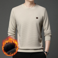 加绒卫衣男冬季新款圆领套头时尚加厚保暖舒适长袖T恤男士打底衫