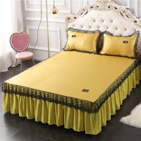 美帮汇床裙夏季冰丝凉席三件套单件夏天带蕾丝花边床罩款夏凉防尘围裙尘 香槟黄 200cmx220cm