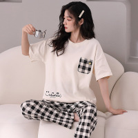 睡衣女春夏季短袖长裤棉质休闲外穿女款可爱卡通家居服套装