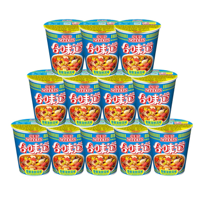 日清(NISSIN) 方便面组合装 杯面泡面快餐面 香辣海鲜风味12杯整箱装