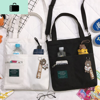 斜跨帆布包女ins风单肩包时尚日系文艺学生手提袋大容量初中百搭NEW LAKE女士单肩包