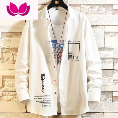 七斓2023新款工装长袖衬衫男潮牌日系潮流韩版印花衬衣休闲外套