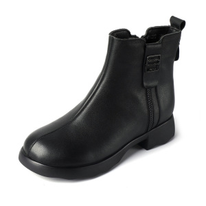 真皮厚底马丁靴女秋冬季新款英伦风百搭短筒复古软底棉靴