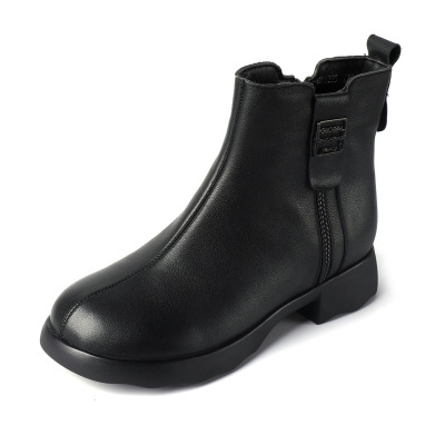 真皮厚底马丁靴女秋冬季新款英伦风百搭短筒复古软底棉靴