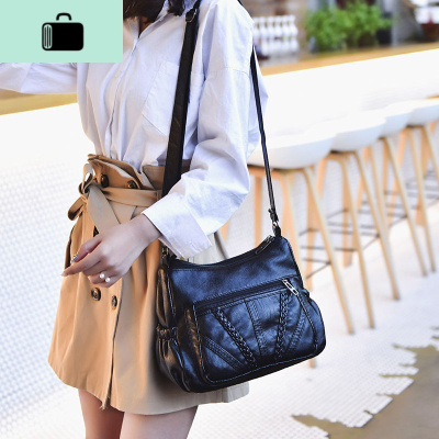 包包2020新款软皮小方包女斜挎包中年单肩包妈妈包水洗皮百搭女包NEW LAKE 单包女士单肩包