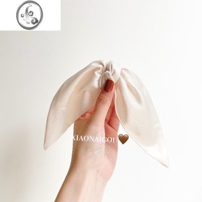 JiMi兔耳朵抓夹银色发夹后脑勺大号气质简约发饰女法式复古蝴蝶结顶夹