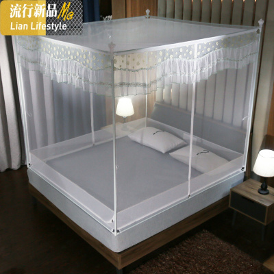 蚊帐1.9x1.5m床家用简约加密加厚新款蒙古包1.8x2.0m三开带支架 三维工匠
