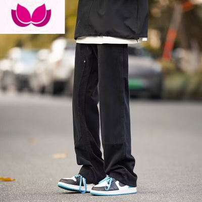 七斓干活穿的裤子男夏季军绿色牛仔裤男宽松工装裤耐磨工作复古直筒裤