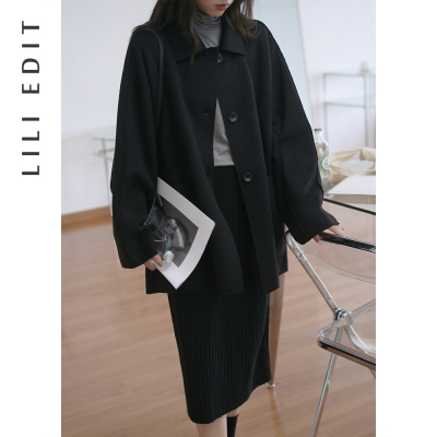 FISHBASKETLILI仿双面绒呢子外套女2020新款中长款百搭宽松毛呢大衣毛呢外套