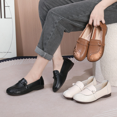 26春秋季新款复古粗跟浅口头层牛皮单鞋通勤时尚舒适百搭四季女鞋