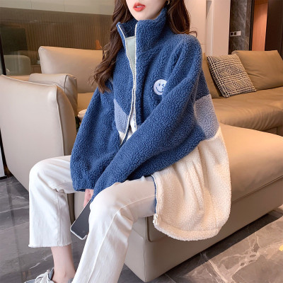 [3件8.5折144.4元,叠加优惠券]唐狮秋冬新款女立领拼接仿羊羔毛加厚外套百搭chic减龄时尚