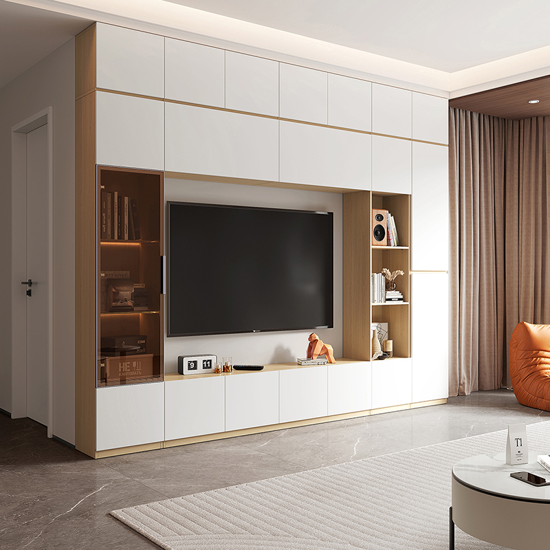 全友家私家居简约落地电视柜背景墙组合客厅家用小户型轻奢