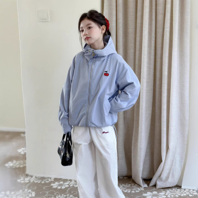 女童双面穿外套春装2026新款韩版休闲女大童宽松连帽洋气春秋上衣