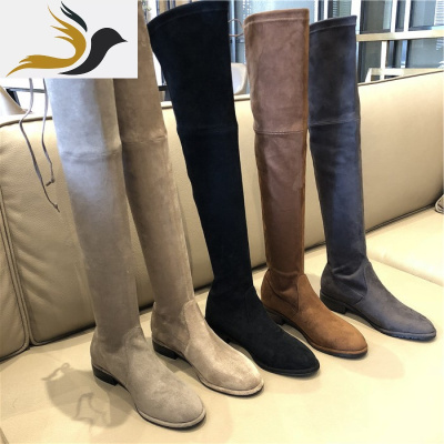 秋冬天鞋子女2019新款平底长筒靴过膝盖高跟弹力长靴长款粗跟高靴