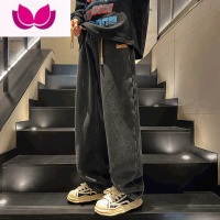 七斓黑色牛仔裤男复古宽松直筒裤高街潮牌ins拖地加绒加厚裤子