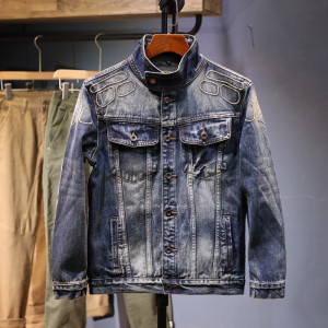 青年牛仔外套男秋冬新款复古做旧夹克上衣宽松街头牛仔衣