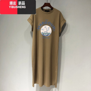 YIBUSHENG短袖t恤连衣裙女季中长款过膝休闲长裙子大码减龄体恤衣服