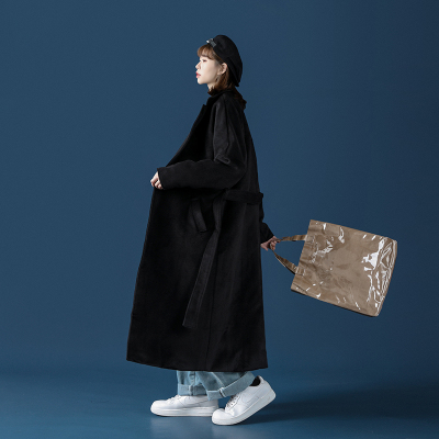 NEWLAKE秋冬季中性男款毛呢大衣长款过膝西装领英伦复古情侣呢子风衣外套毛呢大衣