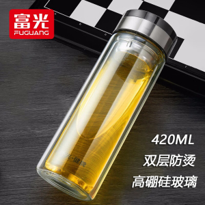 富光 健牌系列 光耀双层玻璃杯 男女车载办公水杯子 便携式居家泡茶杯 黑色
