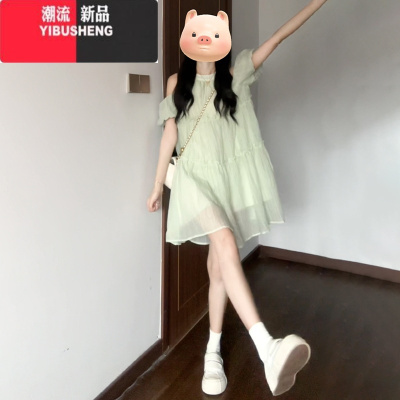 YIBUSHENG茶歇法式小个子看绿色连衣裙子女季小众设计气质仙女公主裙