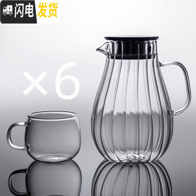 三维工匠玻璃凉水壶可高温家用大容量杯防爆扎壶果汁凉白开茶壶套装冷水壶 玻璃花瓣壶大号2.0+6龙胆杯茶具