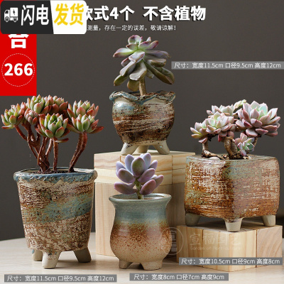 三维工匠多肉花盆陶瓷大号小老桩粗陶透气创意个性肉肉植物盆 款式22-组合266 大花盆容器