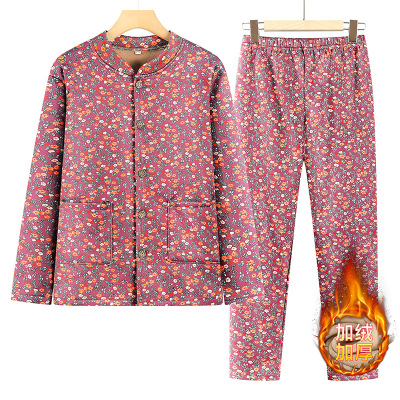 中老年女德绒开衫套装秋衣秋裤奶奶装大码加绒加厚保暖内衣妈妈装