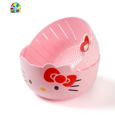 可爱卡通厨房双层洗菜盆多功能洗米筛洗水果盘蔬菜篮 FENGHOU 粉白色KT洗菜篮洗菜篮