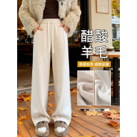 加绒阔腿裤女秋冬新款高腰醋酸羊毛休闲裤垂感直筒毛呢裤