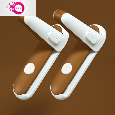 敬平儿童安锁防宝宝开门免打孔房门门把手防开器防猫小孩开门锁升级款三按钮--摩卡棕2个装（距离<7cm）