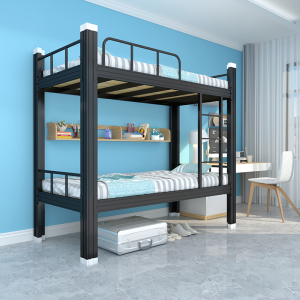巴洛卡 双层钢制加厚职工学生宿舍床简约经济型高低床上下铺0.9米宽 黑色 900*2000*1850mm
